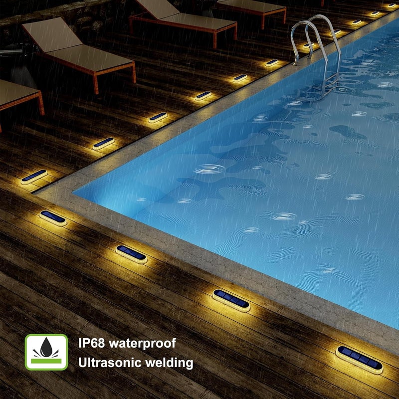 DetarZinLED أضواء سطح شمسية، عبوة 6 قطع أضواء LED مقاومة للماء، أضواء شمسية خارجية للدرجات، شريط ضوء يعمل بالطاقة الشمسية للسلالم، الممر، الطريق، الرصيف، الشرفة، أبيض دافئ - Image 4